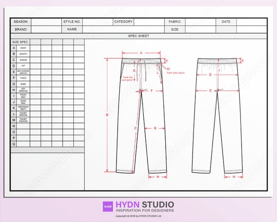 Vector Track Pants + Size Spec Sheet / Techpack Template