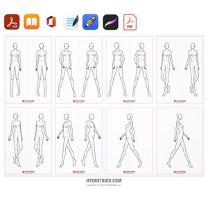 Fashion Figure Template Part 03 (9 Heads/Women) | Croquis & Design Body Template | Printable A4 PDF High-Res Image
