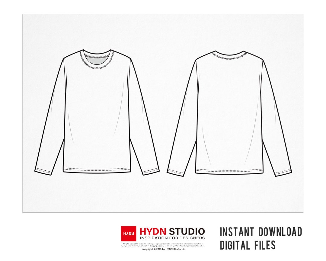 Long Sleeve T-shirt Fashion Flats, Long Sleeve Tee Template