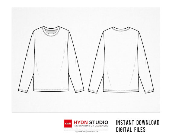 Long Sleeve T-shirt Fashion Flats, Long Sleeve Tee Template