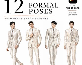 Formal 12 Poses Procreate Stamp Brushes, Mens Fashion Croquis, Fashion Pose Stamps, Menswear Figure Template, Procreate Fashion Design