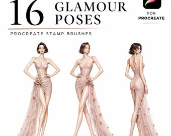 16 Glamour Poses Procreate Fashion Stamps, Fashion Croquis Brush Set, Figure Template for Fashion Illustration, Elegant Pose Reference