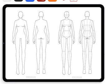 Female Fashion Design Body Figure Template | A4 Body Sketch Template for Fashion Sketching