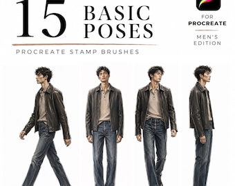 15 Basic Men's Poses Procreate Fashion Stamps, Male Fashion Croquis Brush Set, Figure Template for Menswear Illustration