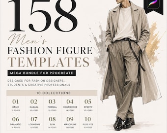 158 Men's Fashion Figure Templates for Procreate | Fashion Illustration Mega Bundle | Male Croquis Poses | Fashion Designer Resource
