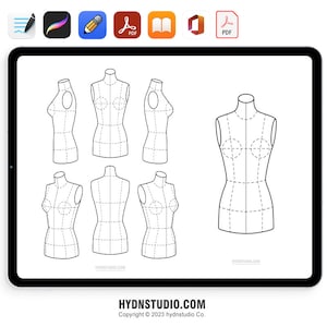女性ファッションデザインベクターマネキンテンプレート | A4 印刷可能高解像度