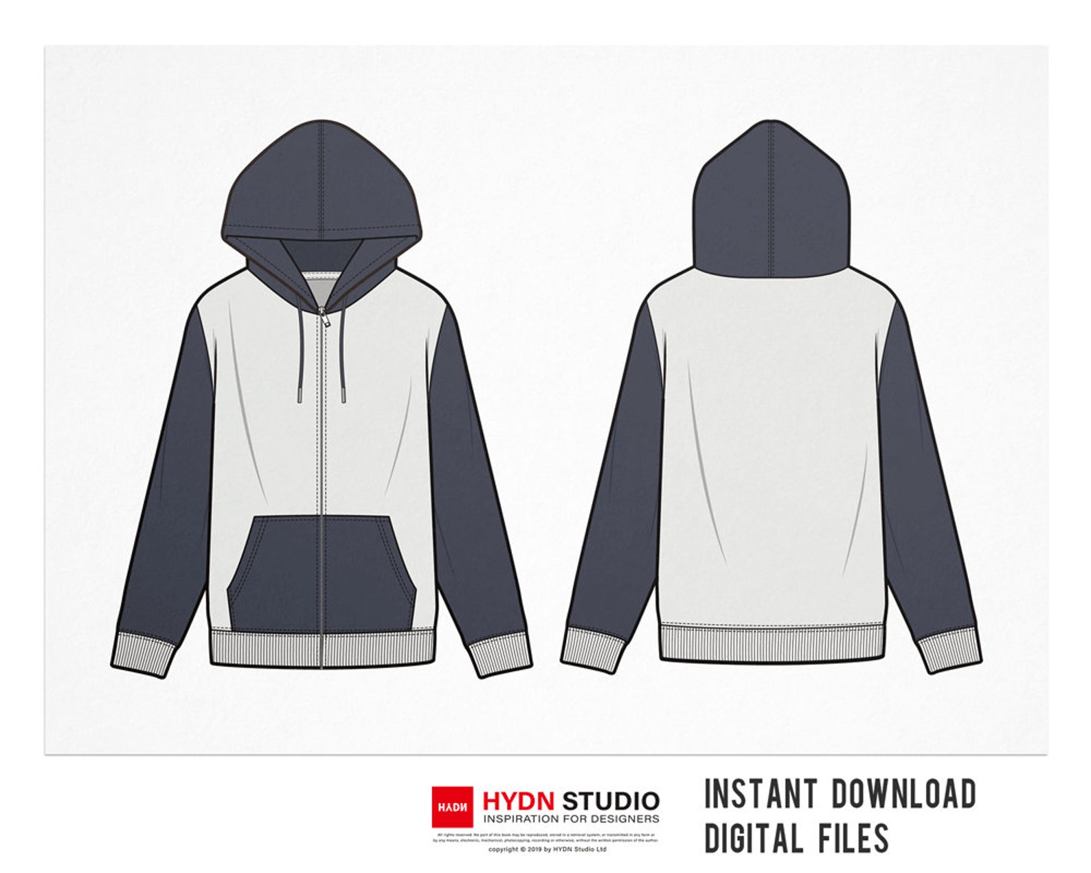 Zip-up Hoodie Flat Sketch 2style Fashion Flats Fashion - Etsy