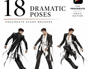 Dramatic 18 Poses Procreate Stamp Brushes, Mens Fashion Croquis, Fashion Pose Stamps, Editorial Menswear Poses, Procreate Fashion Design
