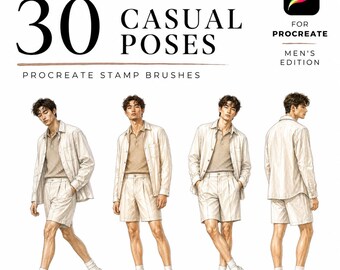 30 Casual Men's Poses Procreate Fashion Stamps, Male Fashion Croquis Brush Set, Figure Template for Menswear Illustration
