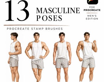 Masculine 13 Poses Procreate Stamp Brushes, Mens Fashion Croquis, Male Fashion Pose Stamps, Menswear Figure Template, Procreate Fashion