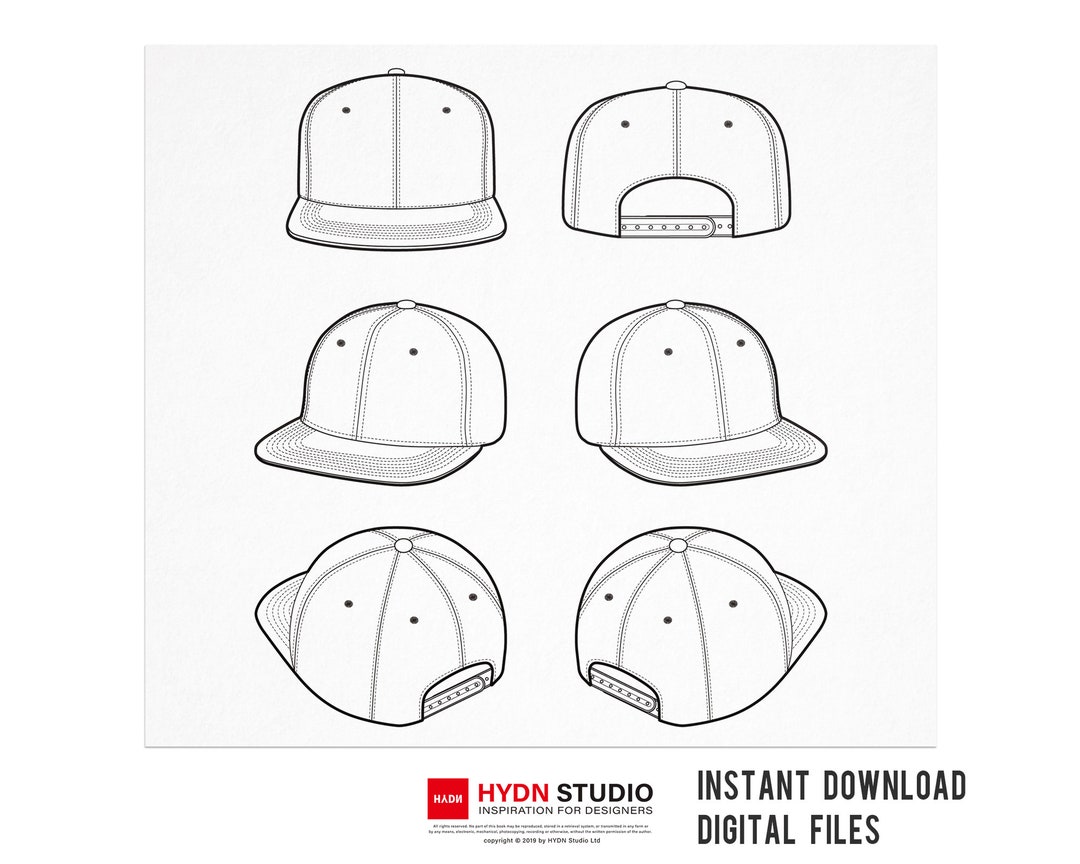 Snapback Template Snapback Cap Fashion CAD Template, Hat Tech Pack Template, Flat Sketch ...