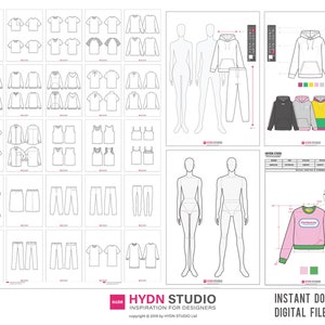 Fashion Flats Template Bundle, Vector Fashion CAD Set, Flat Sketch Templates, Technical Drawing Pack, Adobe Illustrator AI EPS