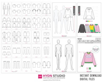 Fashion Flats Template Bundle, Vector Fashion CAD Set, Flat Sketch Templates, Technical Drawing Pack, Adobe Illustrator AI EPS
