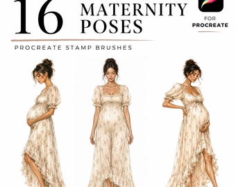 16 Maternity Poses Procreate Fashion Stamps, Pregnancy Croquis Brush Set, Figure Template for Fashion Illustration, Maternity Pose Reference