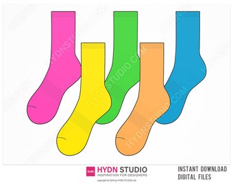 Neon Crew Socks Design SET Template / TechPack template / Technical Drawings / Fashion CAD / Flat sketch