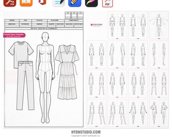 Fashion Illustration Template 47 Poses | A4 Digital Download & Print | High-Res Croquis Body Templates for Design