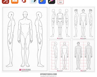 Men's Fashion Illustration Templates | Body Figure Sketches for Apparel Design | High-Res PDF, A4 Printable