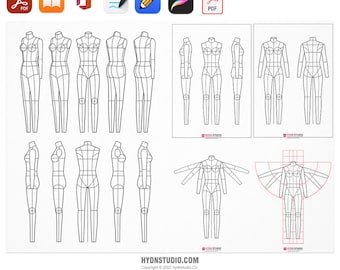 Fashion Design Flats & Figure Templates | Croquis Drawing Template for Apparel Design | Printable Fashion Body Template