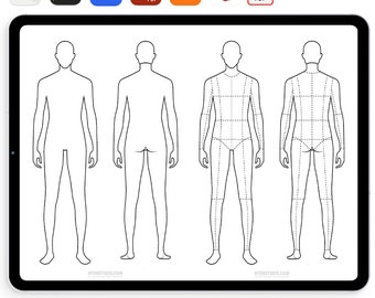 Male Fashion Design Body Figure Template | A4 Printable Croquis for Sketching