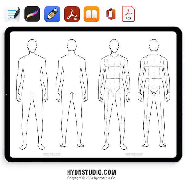 Male Fashion Design Body Figure Template | A4 Printable Croquis for Sketching