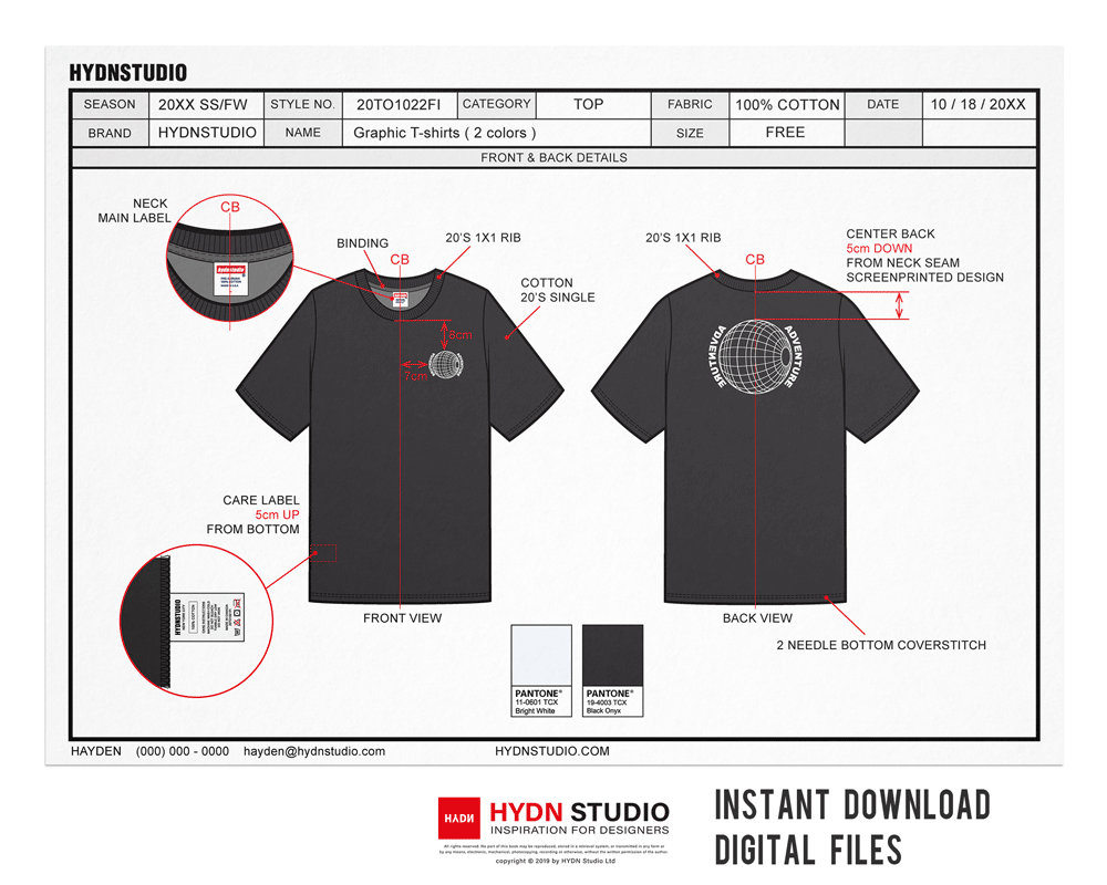 Graphic T-shirts Tech Pack / TechPack template / Technical | Etsy