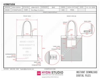 Eco-Bag (Tote Bag) Tech Pack / TechPack template / Technical Drawings / Fashion CAD / Flat sketch