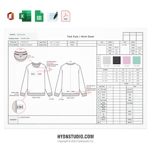 Tech Pack-sjabloon (Engels A4-formaat) 06 / Technische tekeningen / Fashion CAD / Excel-sjabloon