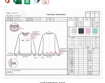 Fashion Tech Pack Template No.06, Excel Tech Pack Template, Garment Specification Sheet, Fashion CAD Resource, Apparel Development Tool