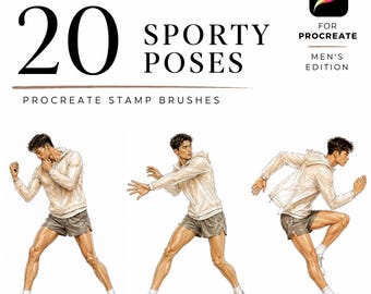 Sporty 20 Poses Procreate Stamp Brushes, Mens Fashion Croquis, Athletic Pose Stamps, Menswear Figure Template, Procreate Fashion Design