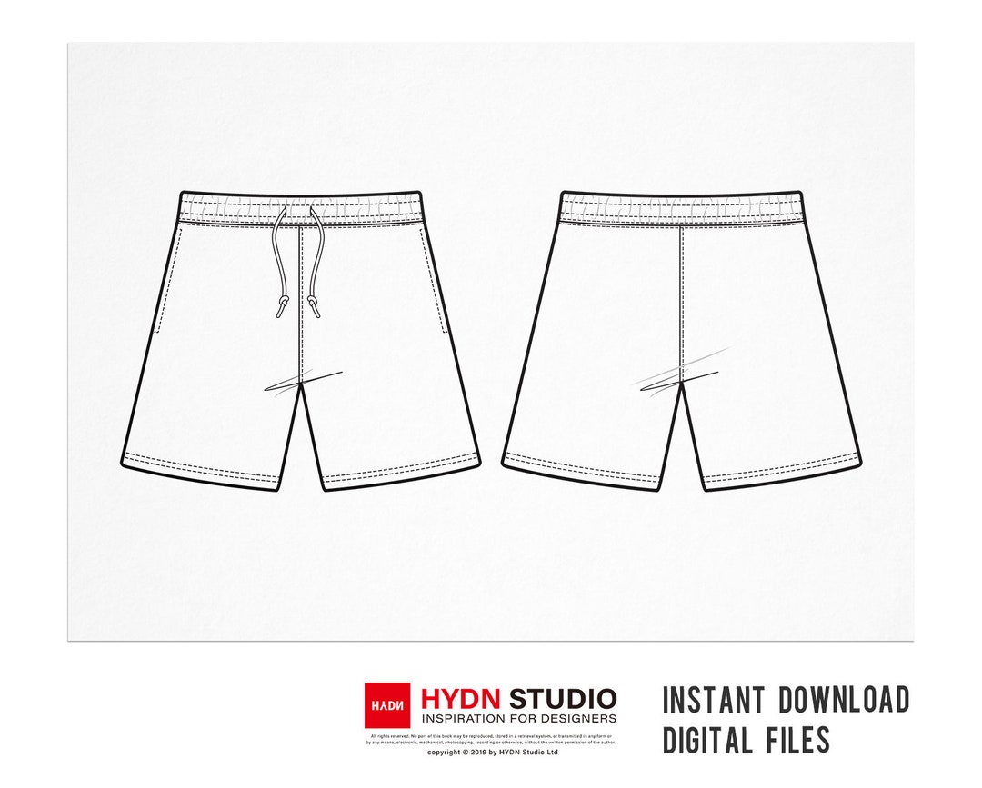 Men's Shorts with Zipper Detail - Fashion Flat Sketch Template