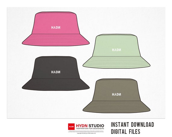 Bucket Hat Flat Sketch Template, Bucket Hat Technical Drawing