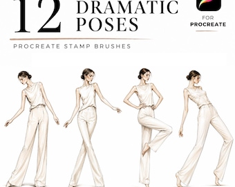 12 Dramatic Poses Procreate Fashion Stamps, Editorial Croquis Brush Set, Figure Template for Fashion Illustration, Runway Pose Reference