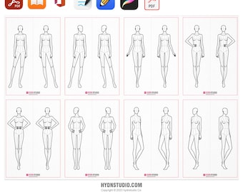 Fashion Figure Template Part 02 (9 Heads/Women) | Croquis & Design Body Template | Printable A4 PDF High-Res Image