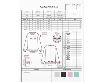 Fashion Tech Pack Template No.09, Excel Tech Pack Template, Garment Specification Sheet, Fashion CAD Resource, Apparel Development Tool