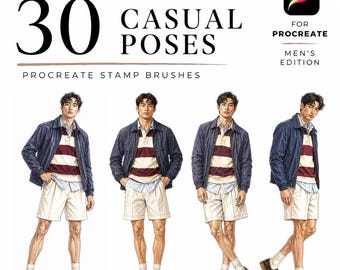 30 Casual Men's Poses Procreate Fashion Stamps, Male Fashion Croquis Brush Set, Figure Template for Menswear Illustration