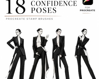 18 Confidence Poses Procreate Fashion Stamps, Fashion Croquis Brush Set, Figure Template for Fashion Illustration, Bold Pose Reference