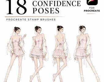 18 Confidence Poses Procreate Fashion Stamps, Fashion Croquis Brush Set, Figure Template for Fashion Illustration, Bold Pose Reference
