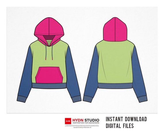 Hooded Sweatshirt Flat sketch 2style Fashion flats Fashion | Etsy