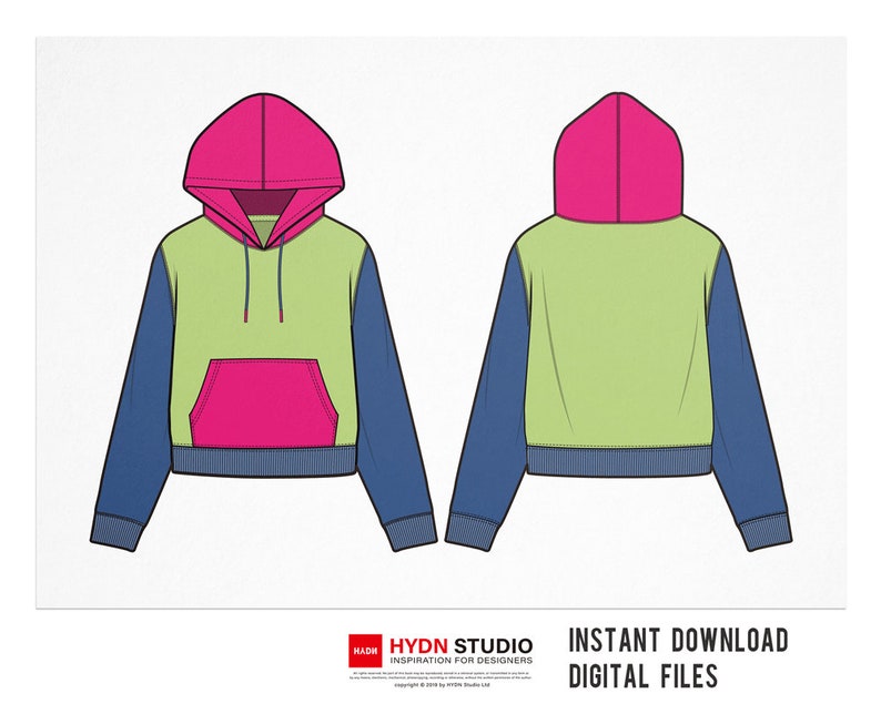 Hooded Sweatshirt Flat Sketch 2style Fashion Flats Fashion - Etsy