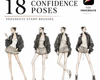 18 Confidence Poses Procreate Fashion Stamps, Fashion Croquis Brush Set, Figure Template for Fashion Illustration, Bold Pose Reference