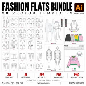 Vektor Mode Flats Bundle: 38 designmallar för Adobe Illustrator