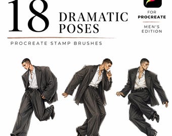 Dramatic 18 Poses Procreate Stamp Brushes, Mens Fashion Croquis, Fashion Pose Stamps, Editorial Menswear Poses, Procreate Fashion Design