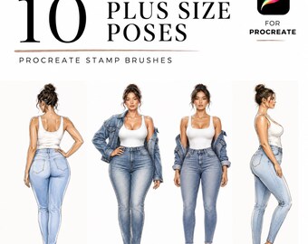 16 Plus Size Poses Procreate Fashion Stamps, Plus Size Croquis Brush Set, Figure Template for Fashion Illustration