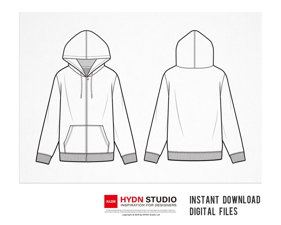 Zip-up Hoodie Flat Sketch (2style), Fashion Flats, Fashion