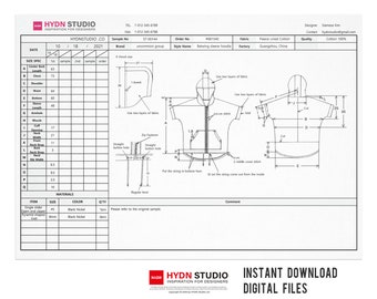 Fashion Tech Pack Template, Multilingual Tech Pack Template, Excel Garment Specification Sheet, Fashion CAD Resource