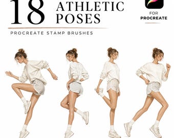 18 Athletic Poses Procreate Fashion Stamps, Figure Template for Fashion Illustration, Sportswear Pose Reference