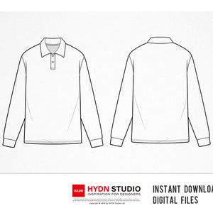 Long Sleeve Polo Shirts Flat sketch 2style, Fashion flats, Fashion Design Template, Fashion print, Dawing fashion, Teck Pack image 1