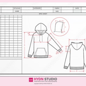 Vector Hoodie Size Spec Sheet / Techpack Template / Technical Drawings ...
