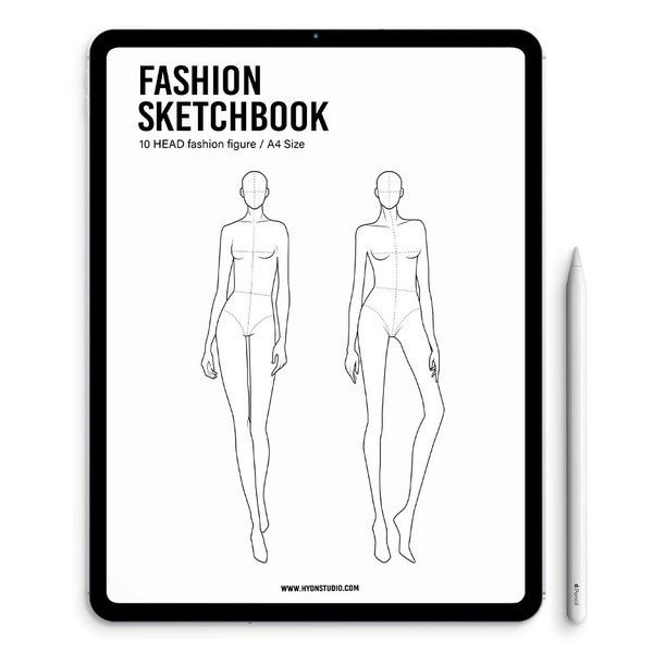 Fashion Sketchbook (PDF) 10-Head Female Figure with 30 Poses - White Cover Edition