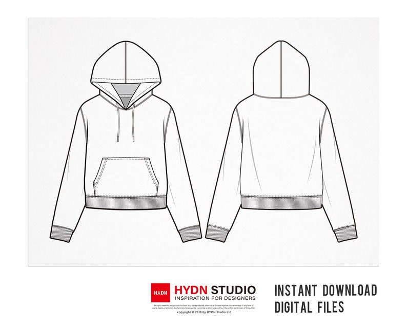 Hooded Sweatshirt Flat Sketch 2style Fashion Flats Fashion - Etsy